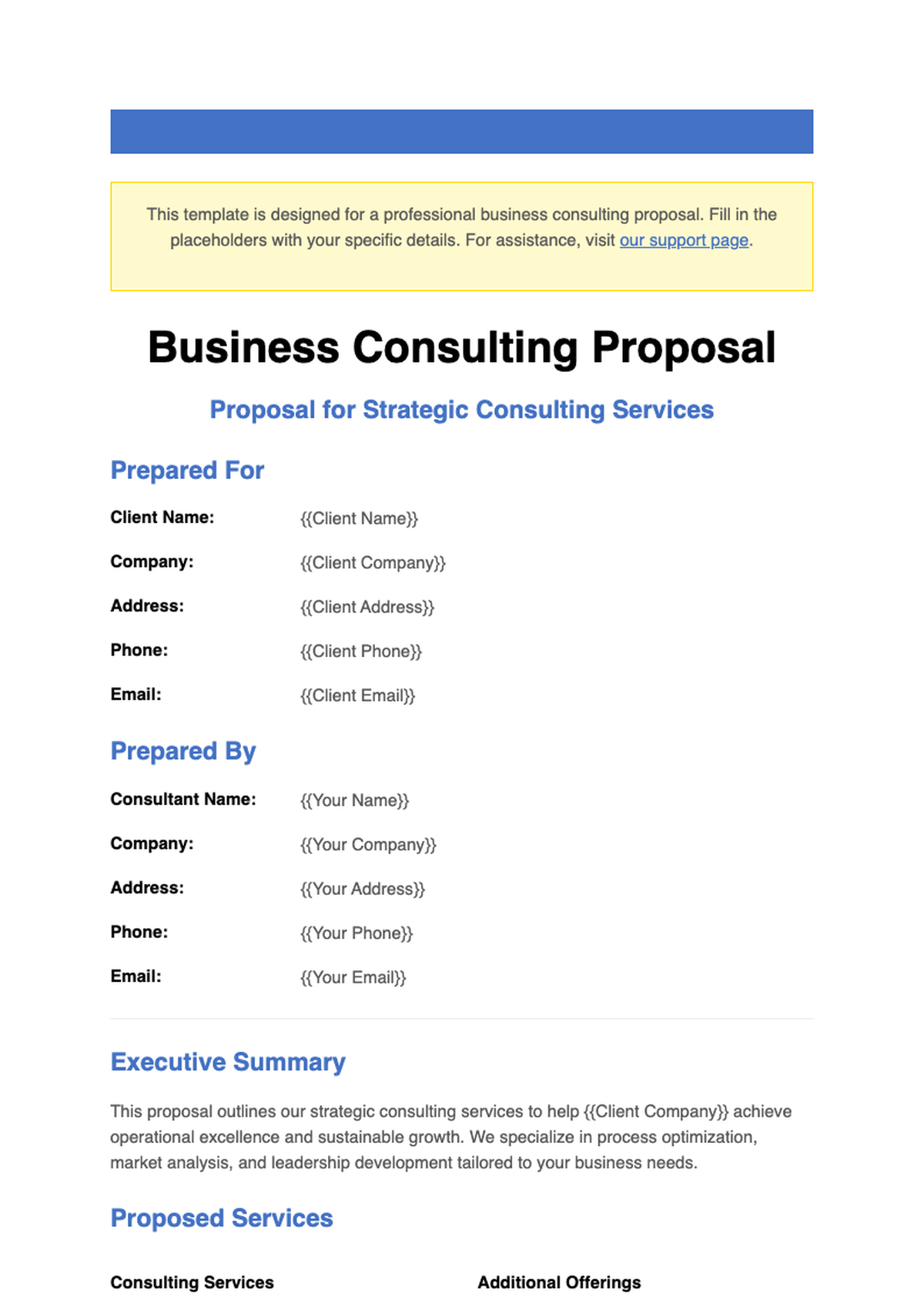 Business consulting proposal template with editable fields and sidebar instructions_variant_2